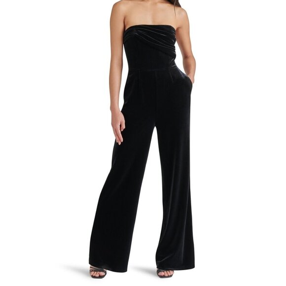 Steve Madden Pants - Steve Madden Swanilda Black Velvet Strapless Wide-Leg Jumpsuit NWT S